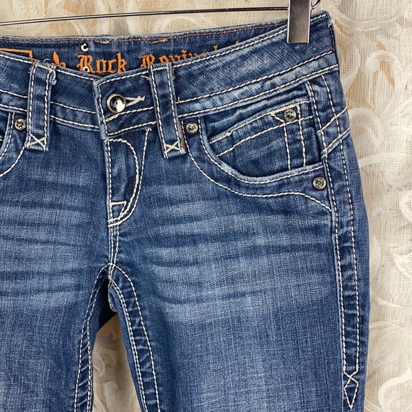 Rock Revival Scarlett Cut off Capri Cropped Cuffed Jeans medium wash distressed - Picture 6 of 16